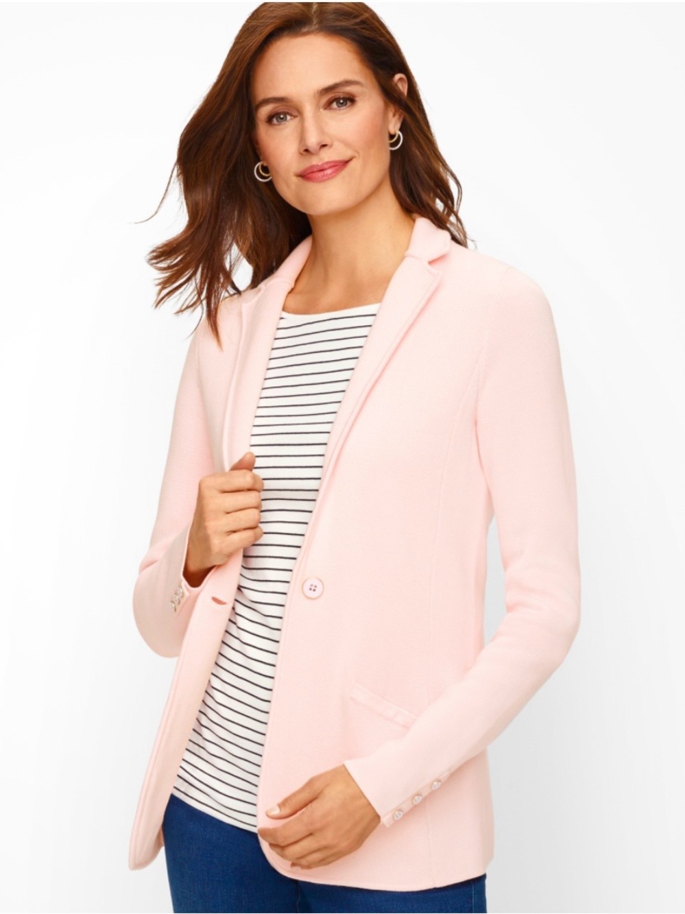 Talbots NOTCHED COLLAR SWEATER BLAZER Pink Sz L Knit Office Casual Pastel Preppy